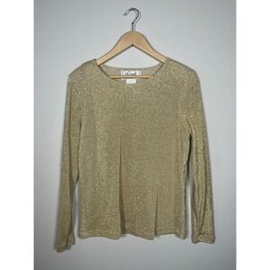 VTG D. Frank Vintage Gold Metallic Knit Long Sleeve Top Made in USA Size 10 M414